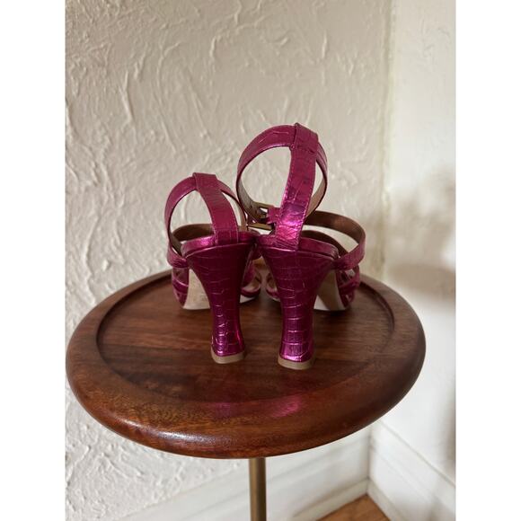 PARIS TEXAS Pink Metallic Crocodile Embossed Leather Pumps Size 7 - Picture 3 of 8